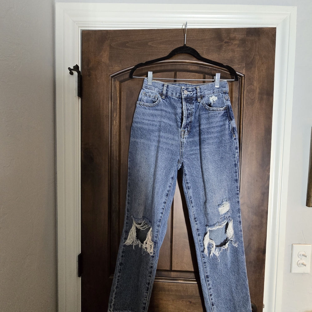 PacSun Light Blue Ripped Straight Leg Jeans